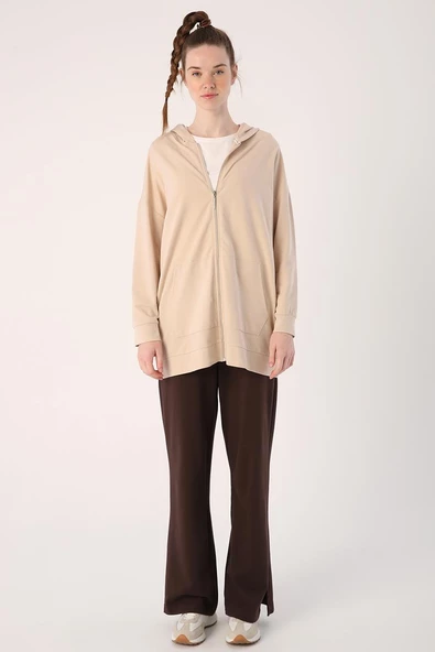 Bej01-Fermuarlı Sweat Hırka - 2
