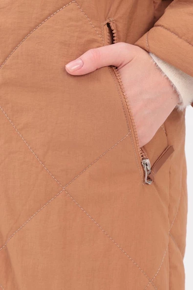 Toprak-Kapşonlu Kapitone Kaban - Resim 5