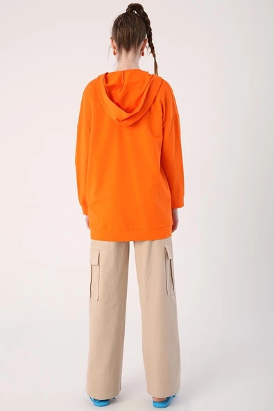 Turuncu-Fermuarlı Sweat Hırka - 4