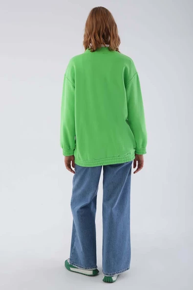 Neon Yeşil-Çıtçıtlı Fermuarlı Şardonlu Hırka - 3