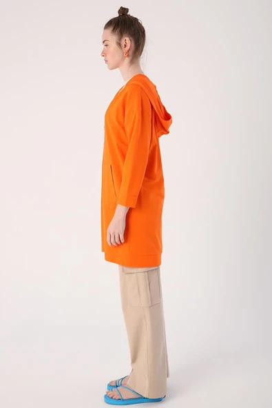 Turuncu-Fermuarlı Sweat Hırka - 3