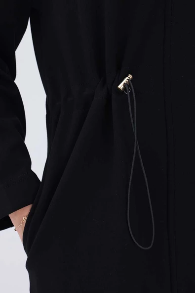 Siyah-Kapüşonlu Belden Kanallı Hırka - 5