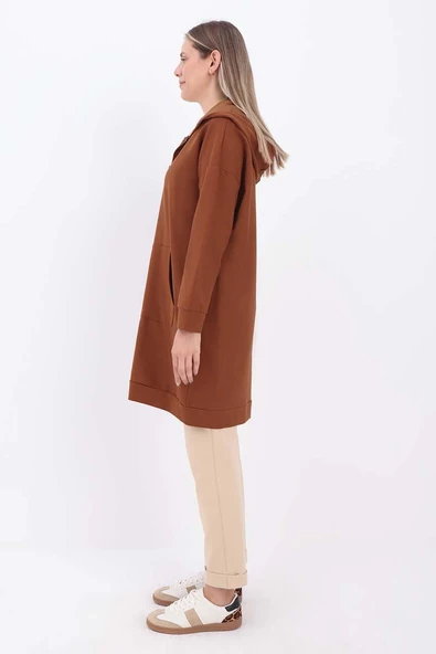 Kahve-Fermuarlı Sweat Hırka - 3