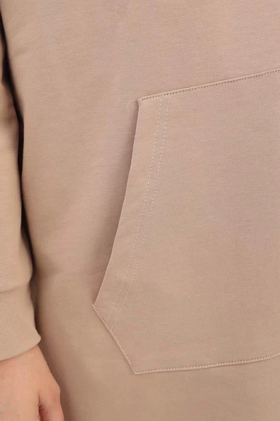 Açık Vizon-Fermuarlı Sweat Hırka - 5