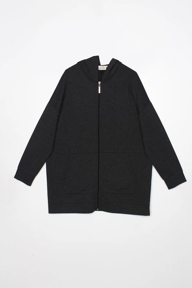 Antrasit-Fermuarlı Sweat Hırka - 6