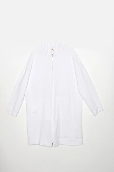 Beyaz-Fermuarlı Sweat Hırka - 6