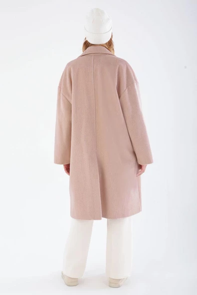 Pembe-Arkadan Yırtmaçlı Kaşe Kaban - 4
