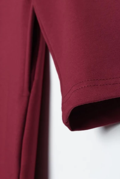 Koyu Bordo-Aplike Nakışlı Çift Kordonlu Kapüşonlu Hırka - 5