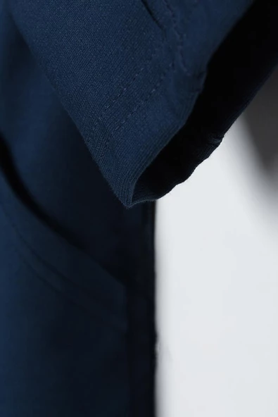 Koyu İndigo-Yarasa Kollu Likralı Oversize Kimono - 5