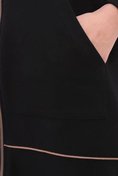 Siyah-Saten Ara Biyeli Sweat Hırka - 5