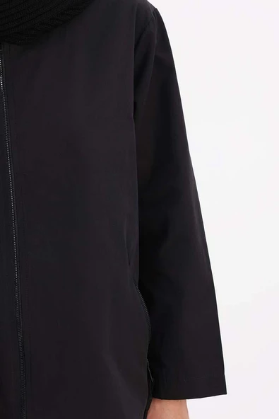 Siyah-RÜZGARLIKLI FERMUARLI TRENÇKOT - Resim 5