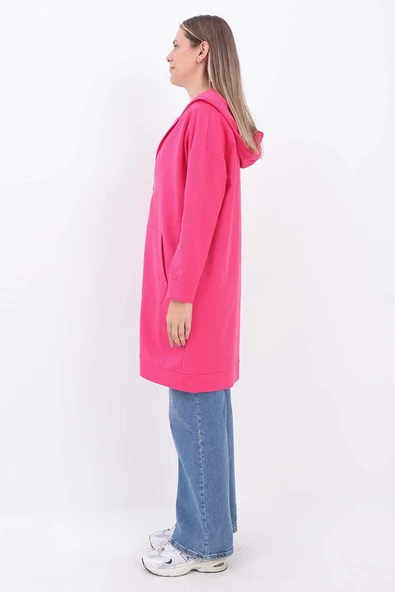 Fuşya-Fermuarlı Sweat Hırka - 3