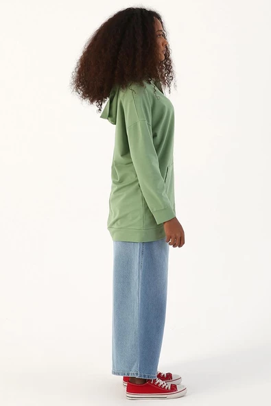 Yeşil-Fermuarlı Sweat Hırka - 3