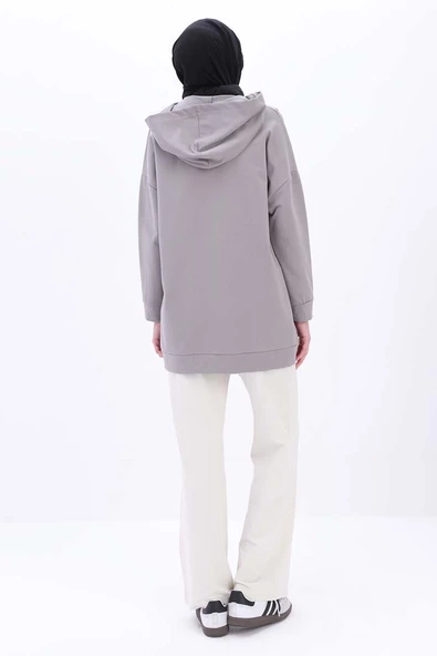 Gri-Fermuarlı Sweat Hırka - 4