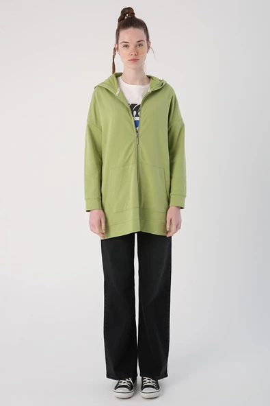 Açık Yeşil-Fermuarlı Sweat Hırka - 2