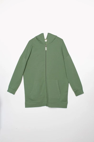 Yeşil-Fermuarlı Sweat Hırka - 6