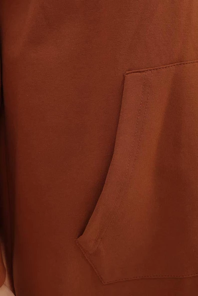 Kahve-Fermuarlı Sweat Hırka - 5