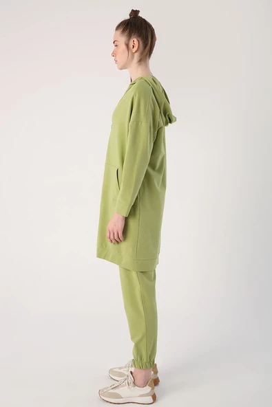 Açık Yeşil-Fermuarlı Sweat Hırka - 3