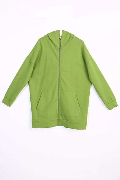 Fıstık Yeşili-Fermuarlı Sweat Hırka - 7