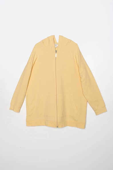 Açık Sarı-Fermuarlı Sweat Hırka - 6
