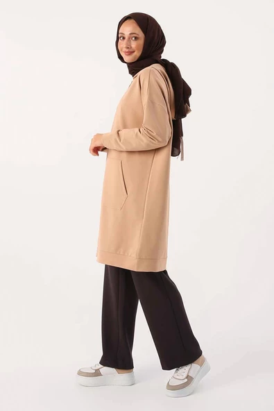 Bej-Fermuarlı Sweat Hırka - 3