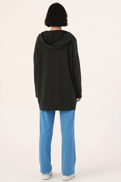 Antrasit-Fermuarlı Sweat Hırka - 4