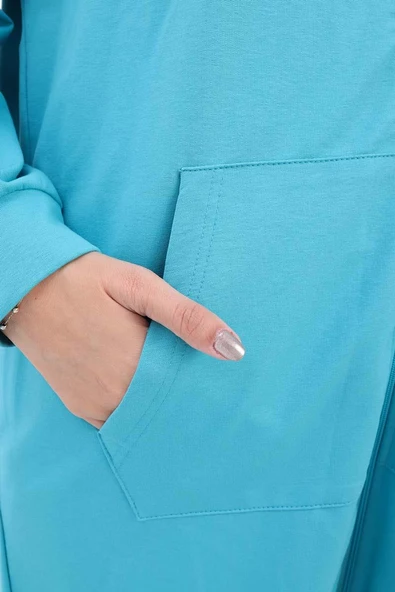 Turkuaz-Fermuarlı Sweat Hırka - 5