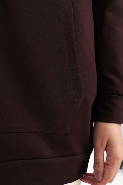 Acı Kahve-Fermuarlı Sweat Hırka - 5