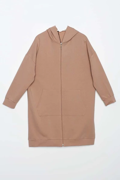 Bej-Fermuarlı Sweat Hırka - 7