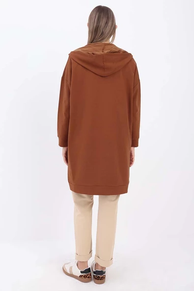 Kahve-Fermuarlı Sweat Hırka - 4