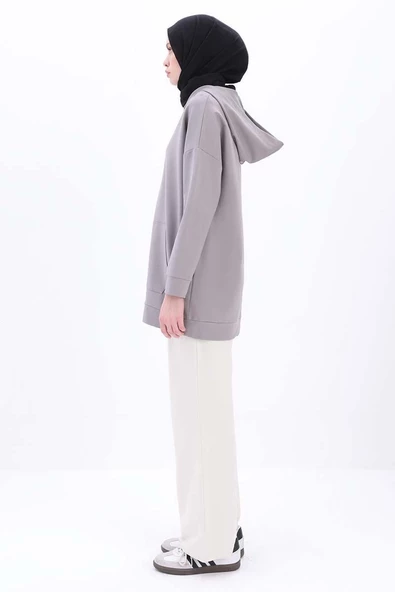 Gri-Fermuarlı Sweat Hırka - 3