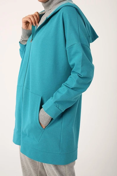 Mint-Fermuarlı Sweat Hırka - 2