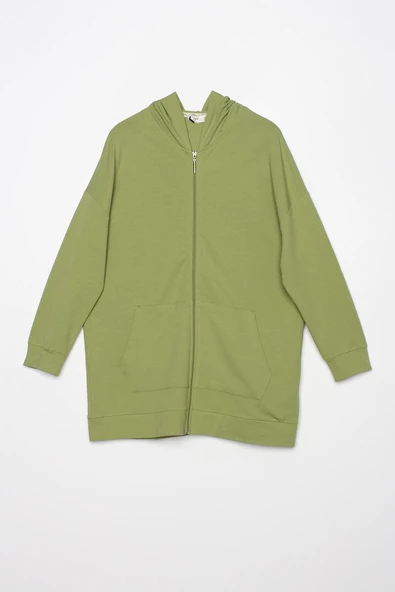 Açık Yeşil-Fermuarlı Sweat Hırka - 7