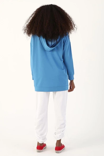 Mavi-Fermuarlı Sweat Hırka - 4