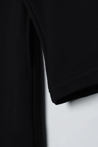 Siyah-Aplike Nakışlı Çift Kordonlu Kapüşonlu Hırka - 5