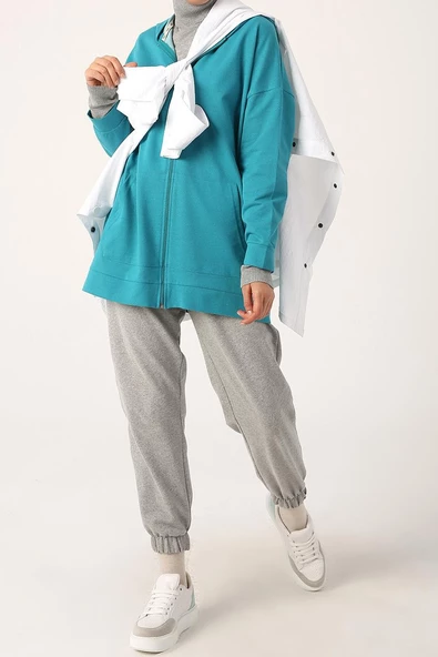 Mint-Fermuarlı Sweat Hırka - 6