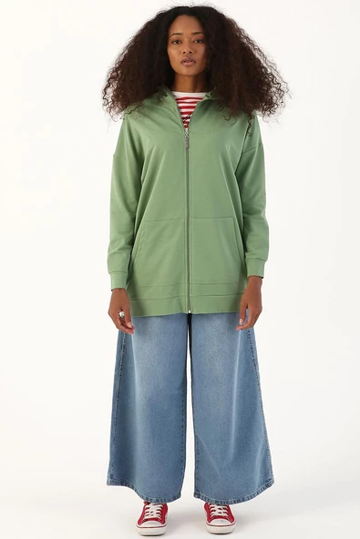 Yeşil-Fermuarlı Sweat Hırka - 2