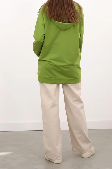Fıstık Yeşili-Fermuarlı Sweat Hırka - 4