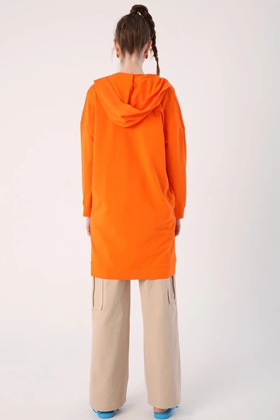 Turuncu-Fermuarlı Sweat Hırka - 4
