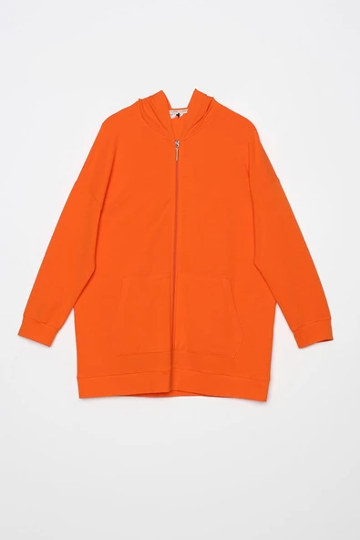 Turuncu-Fermuarlı Sweat Hırka - 6