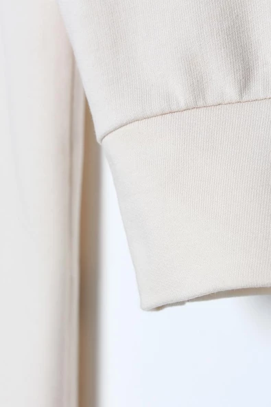 Ekru-Fermuarlı Sweat Hırka - 6