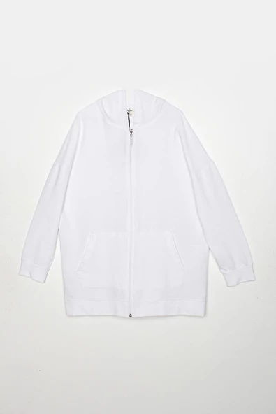 Beyaz-Fermuarlı Sweat Hırka - 7