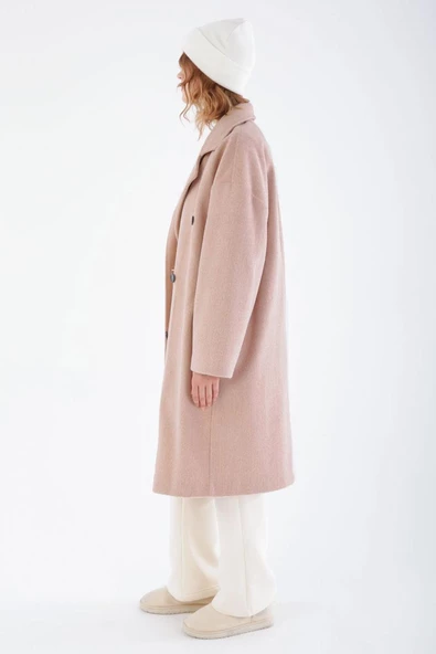 Pembe-Arkadan Yırtmaçlı Kaşe Kaban - 3