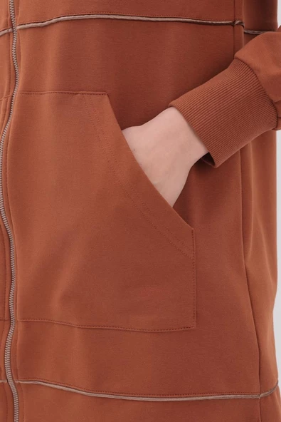 Kahve-Saten Ara Biyeli Sweat Hırka - 5