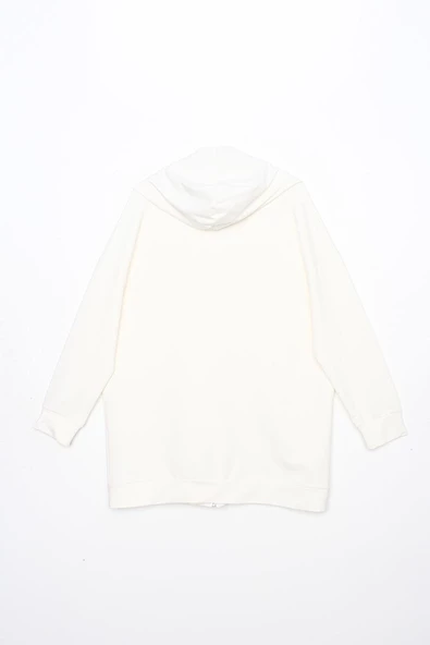 Ekru-Fermuarlı Sweat Hırka - 8