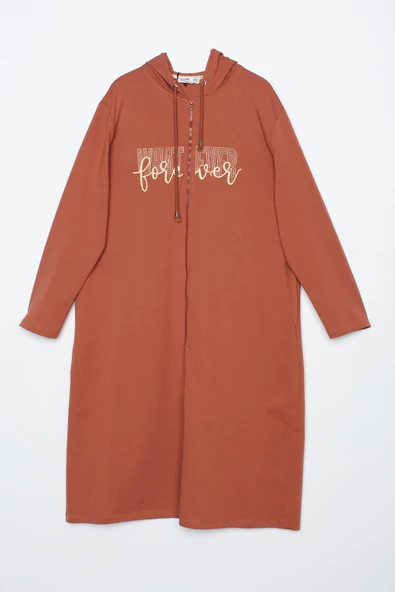 Tarçın-Büyük Beden Aplike Nakışlı Fermuarlı Hırka - 6