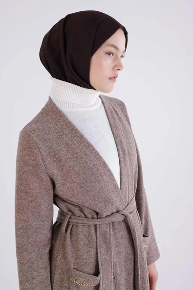 Bej-Cepli Kemerli Uzun Hırka - 5