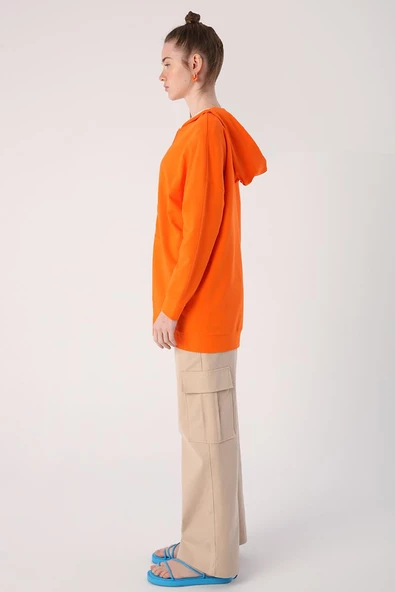 Turuncu-Fermuarlı Sweat Hırka - 3