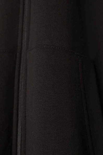 Siyah-Kanguru Cepli Oversize Sweat Hırka - 8