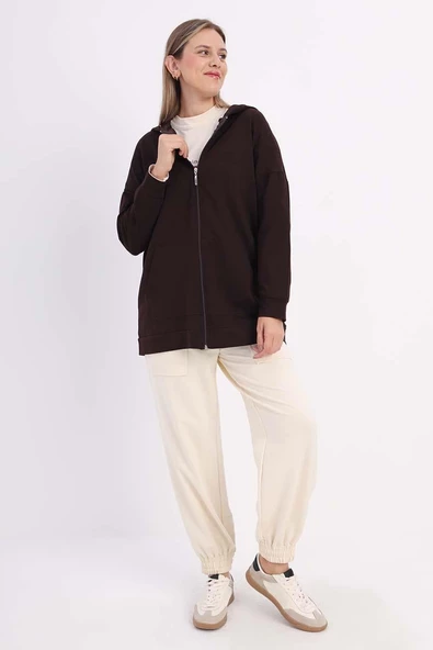 Acı Kahve-Fermuarlı Sweat Hırka